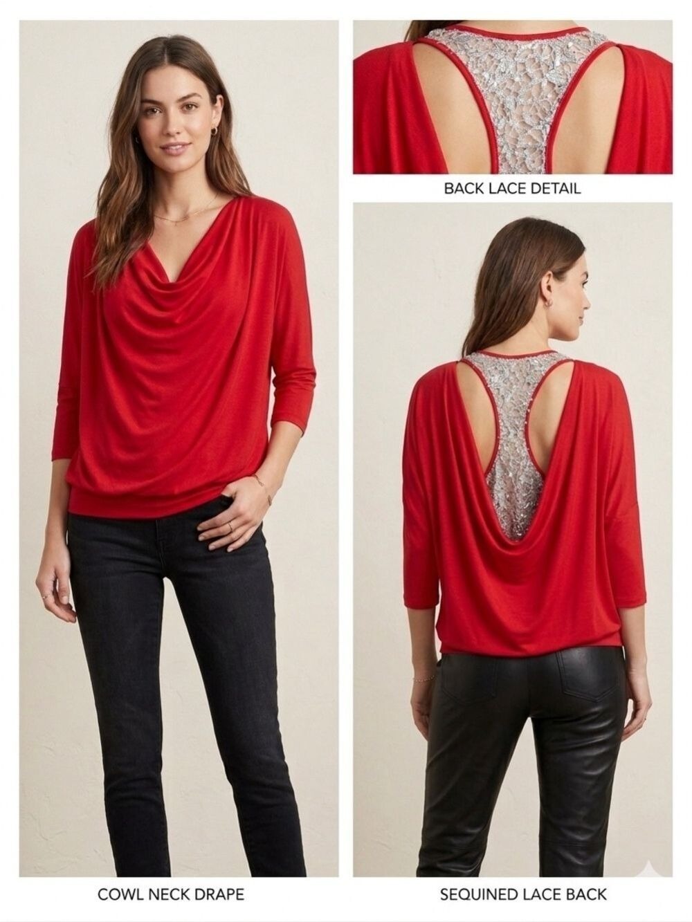 Sugarlips Red Cowl Neck Top Sequin Lace Open Back Y2K Party Blouse S
